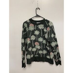 WESC Sweater Adult Medium Green Palm Tree Sunset Knit Sweatshirt Crew Neck
